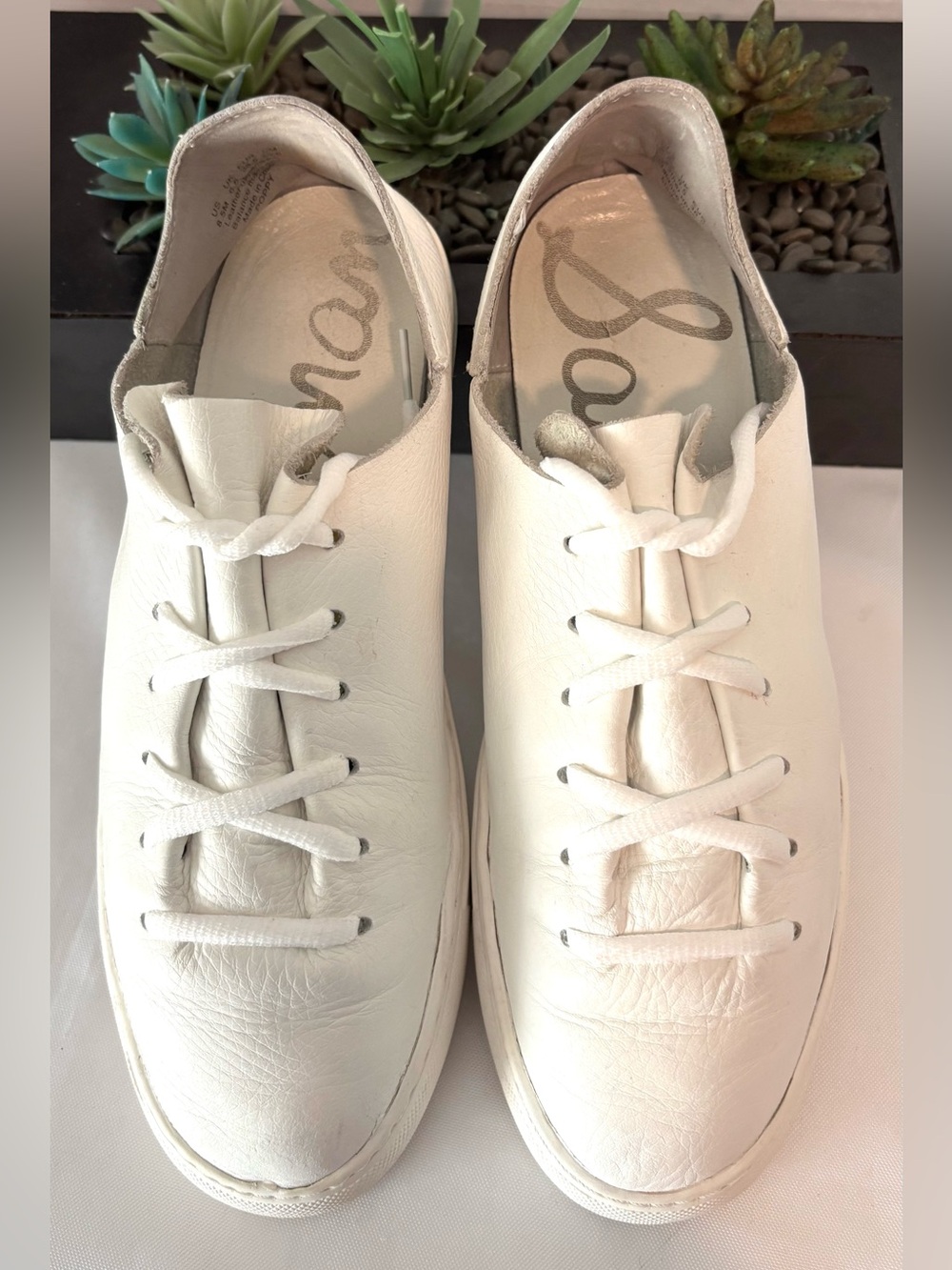 Sam Edelman White Leather Low-Top Slip-On Sneakers SZ 8.5